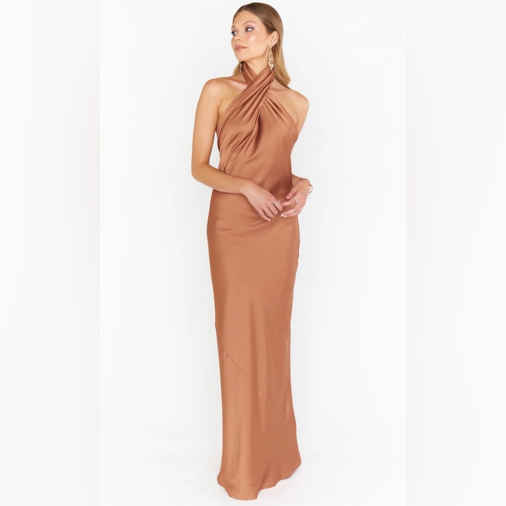 Show Me Your Mumu Jasmine Luxe Satin Halter Maxi Dress | Copper | XS